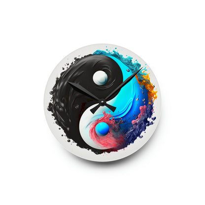 Yin Yang Symbol, Colorful Paint Style - Artistic Decor - Acrylic Wall Clock