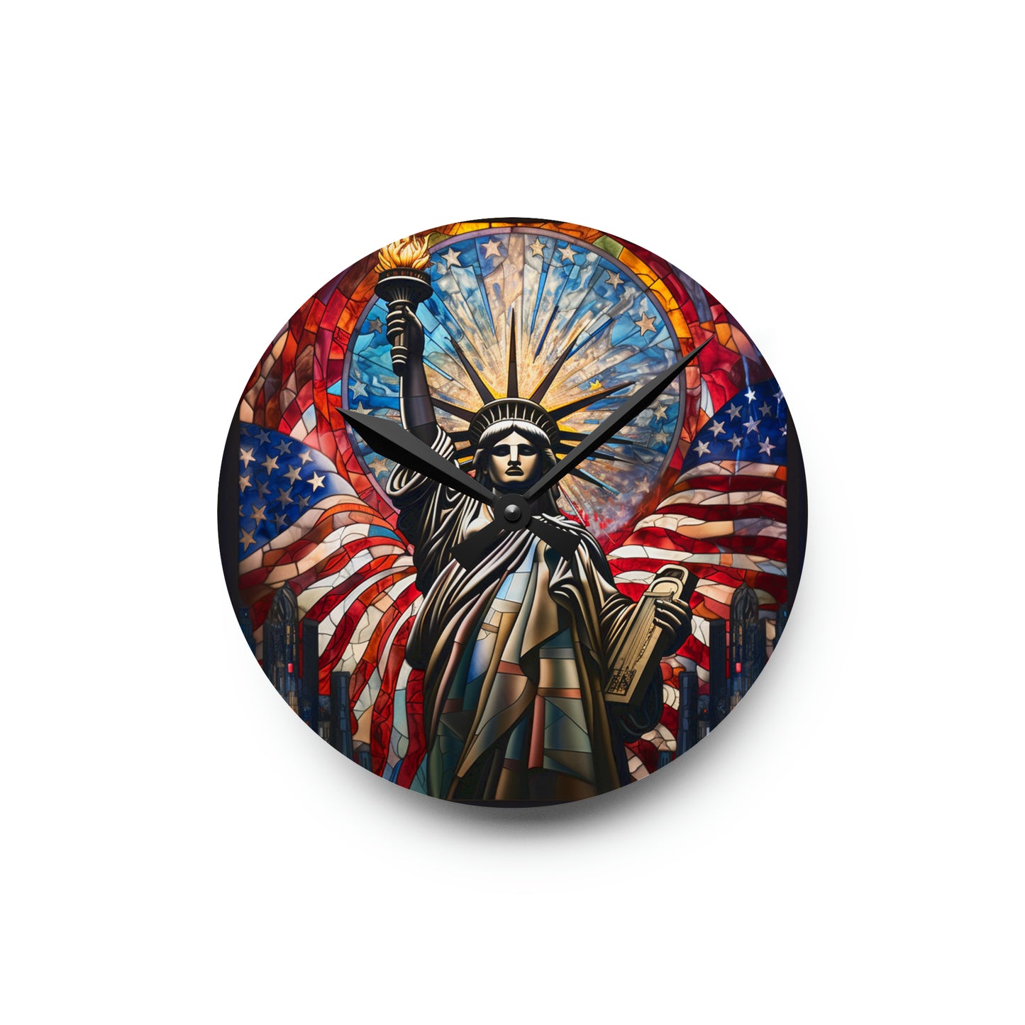 Stained Glass Statue Of Liberty USA, American Design - Acrylic Wall Clock