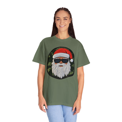 Military Santa Camo Patch - Marine Christmas Chenille Badge - Festive Decor - Unisex Garment-Dyed T-shirt