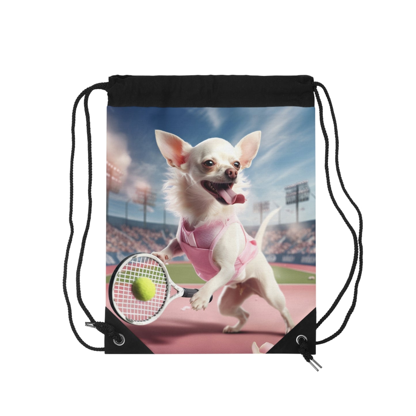 Chihuahua Tennis Ace: Dog Pink Outfit, Court Atheletic Sport Game - Drawstring Bag