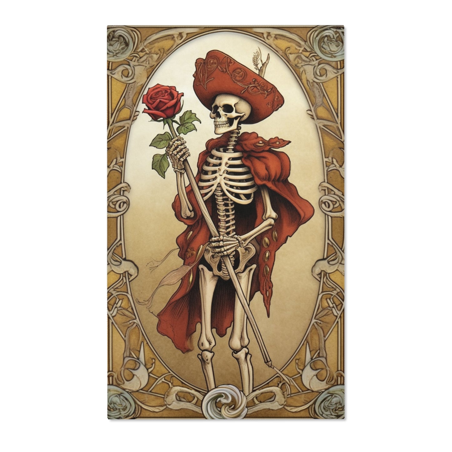 Death Card Tarot - Skeleton, Rose, and Transformation Journey - Area Rugs