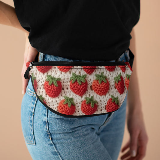 Strawberry Traditional Japanese, Crochet Craft, Fruit Design, Red Berry Pattern - Fanny Pack