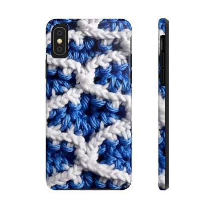 Blueberry Blue Crochet, White Accents, Classic Textured Pattern - Tough Phone Cases