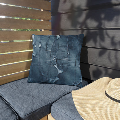 Distressed Blue Denim-Look: Edgy, Torn Fabric Design - Outdoor Pillows