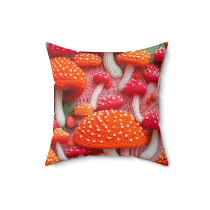 Mushroom Crochet, Enchanted Forest Design, Earthy Fungi. Mystical Magic Woodland, Immerse in Nature - Spun Polyester Square Pillow