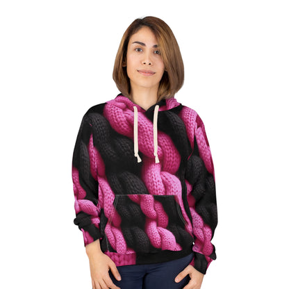 Knitted Hot Pink & Black Texture - Cozy Doll Chic Design for Crafting - Unisex Pullover Hoodie (AOP)