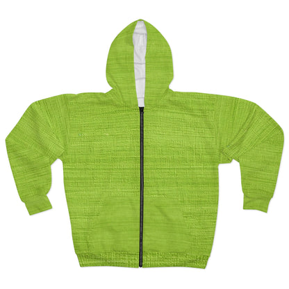 Lush Grass Neon Green: Denim-Inspired, Springtime Fabric Style - Unisex Zip Hoodie (AOP)