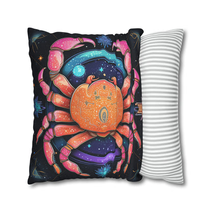 Rainbow Celestial Crab - Vibrant Cancer Zodiac Sign Art - Spun Polyester Square Pillow Case