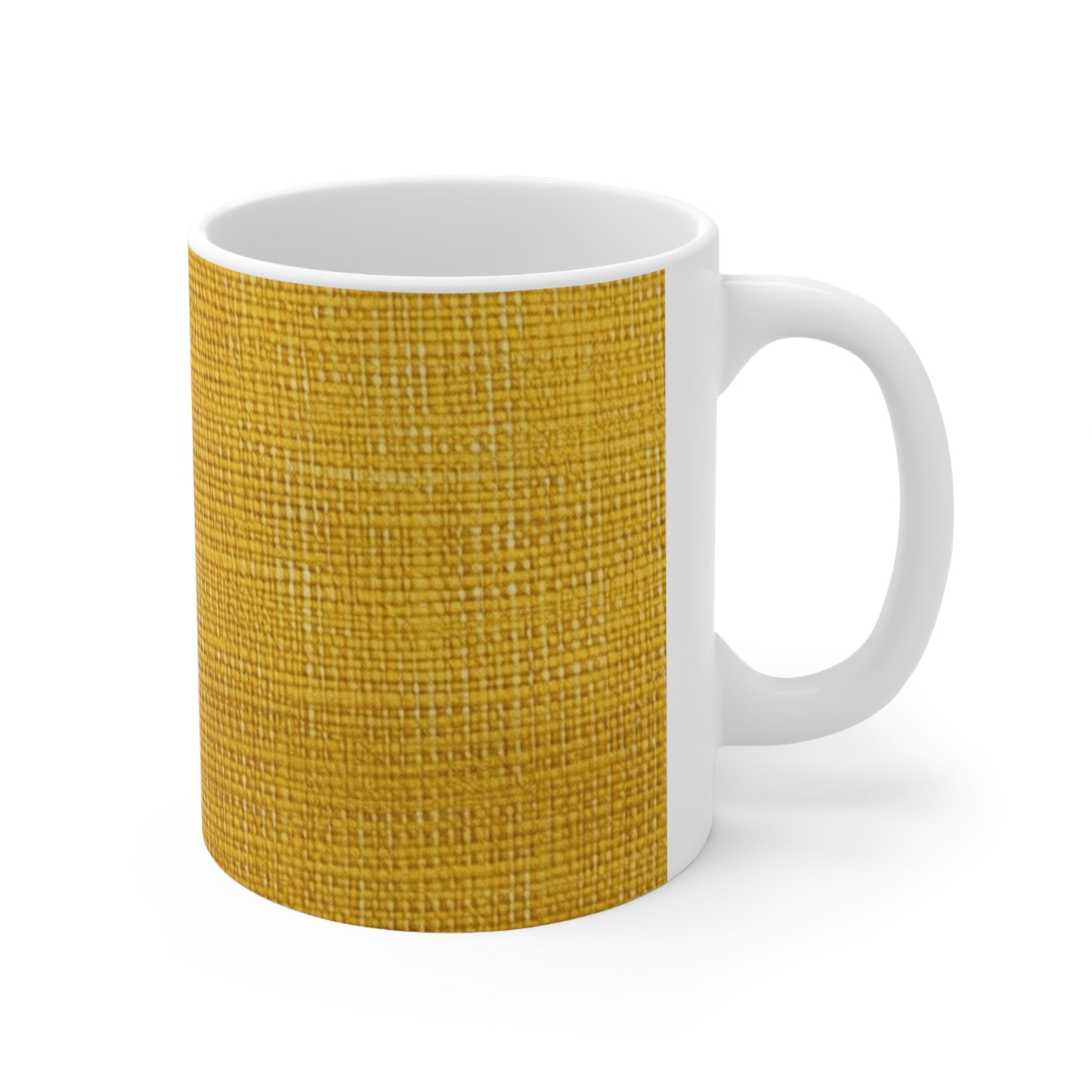 Radiant Sunny Yellow: Denim-Inspired Summer Fabric - Ceramic Mug 11oz