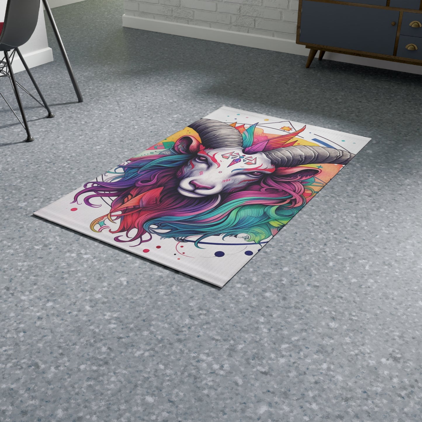 Chill Capricorn Style - Fine Line Multicolor Astrology Design - Dobby Rug