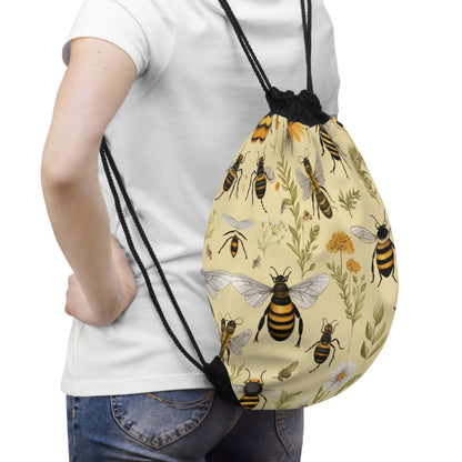 Whimsical Bees & Honeycombs Nature-Friendly Pattern Design - Drawstring Bag