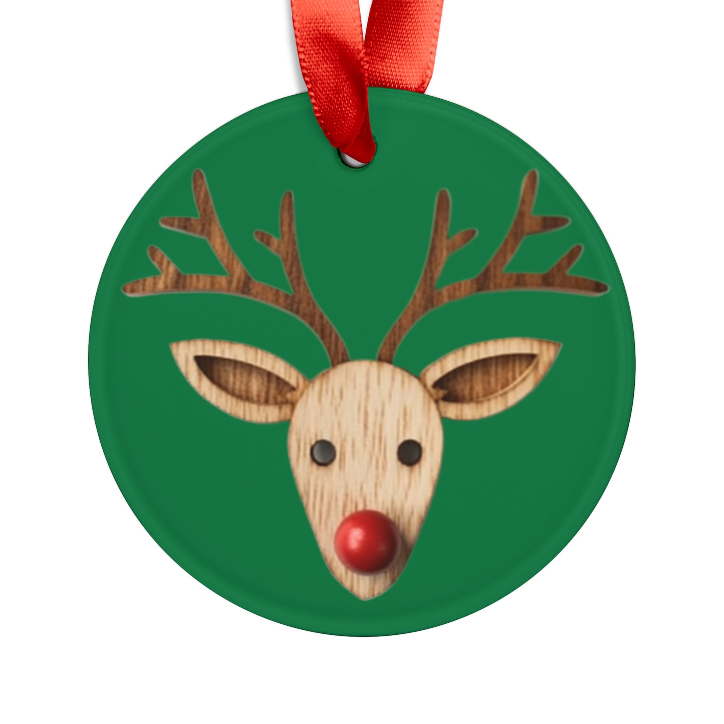 Red Reindeer Nose Christmas Classic Winter Season - Acrylic Ornament with Ribbon