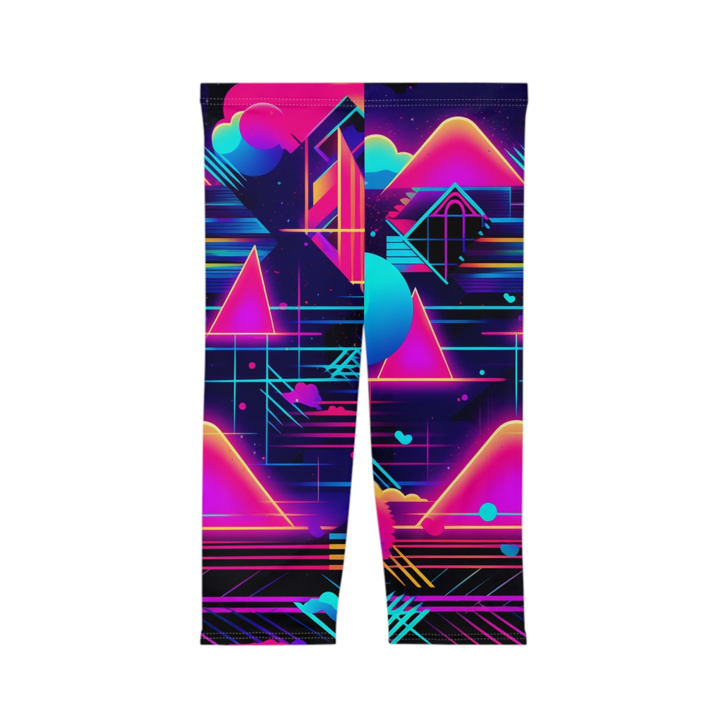 80s Synthwave Retro-Futuristic Inspired Pattern Design Women’s Capri Leggings (AOP)