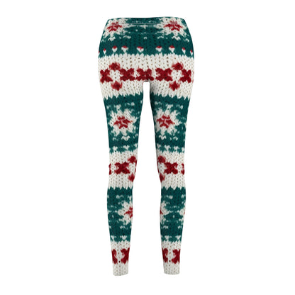 Christmas Knit Crochet Holiday, Festive Yuletide Pattern, Winter Season - Women's Cut & Sew Casual Leggings (AOP)