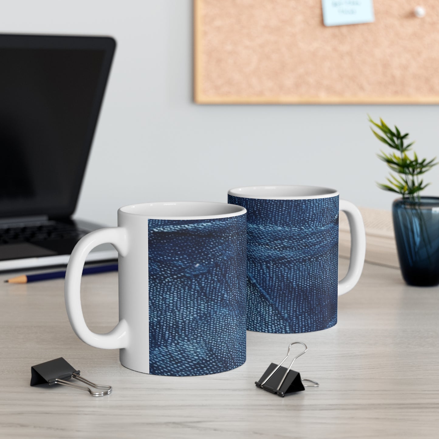 Dark Blue: Distressed Denim-Inspired Fabric Design - Ceramic Mug 11oz