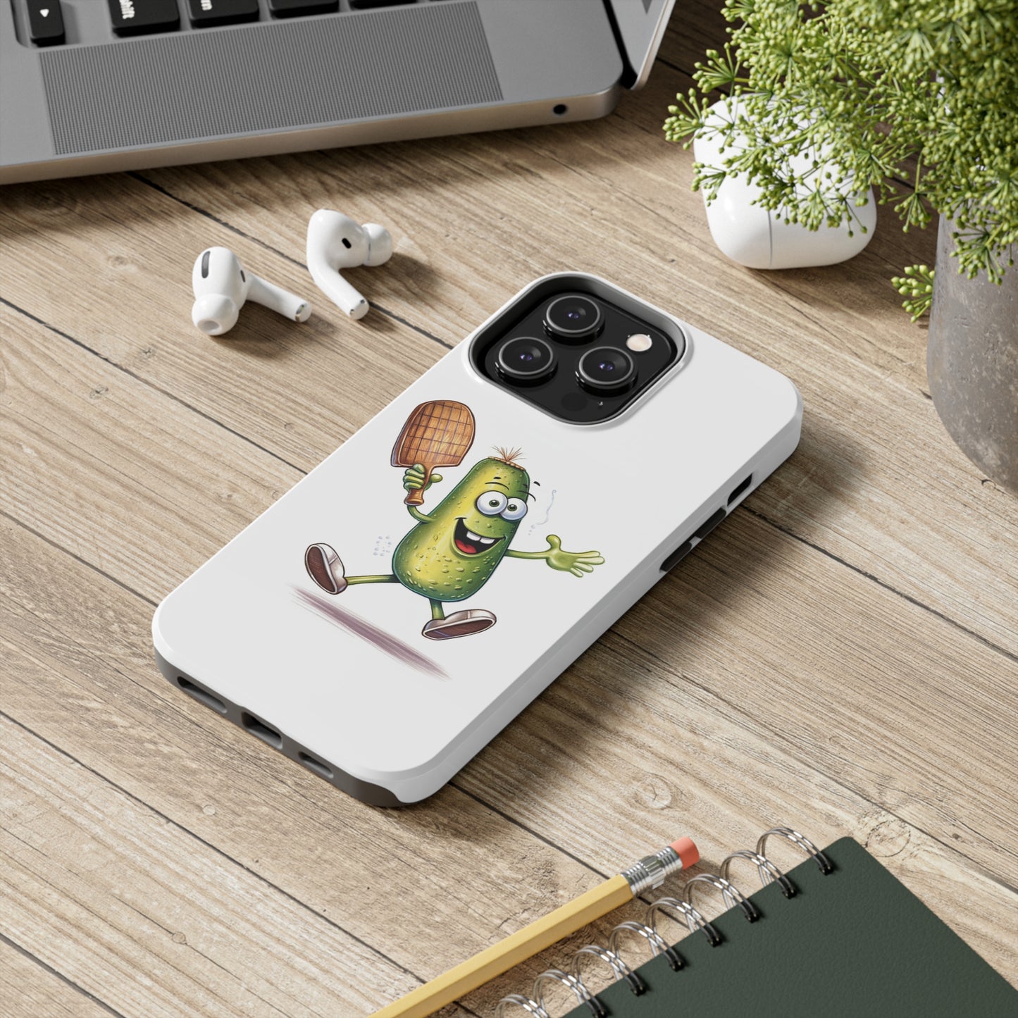 Pickle Player Action: Cartoon Swinging Pickleball Paddle - Sporty Charm - Tough Phone Cases