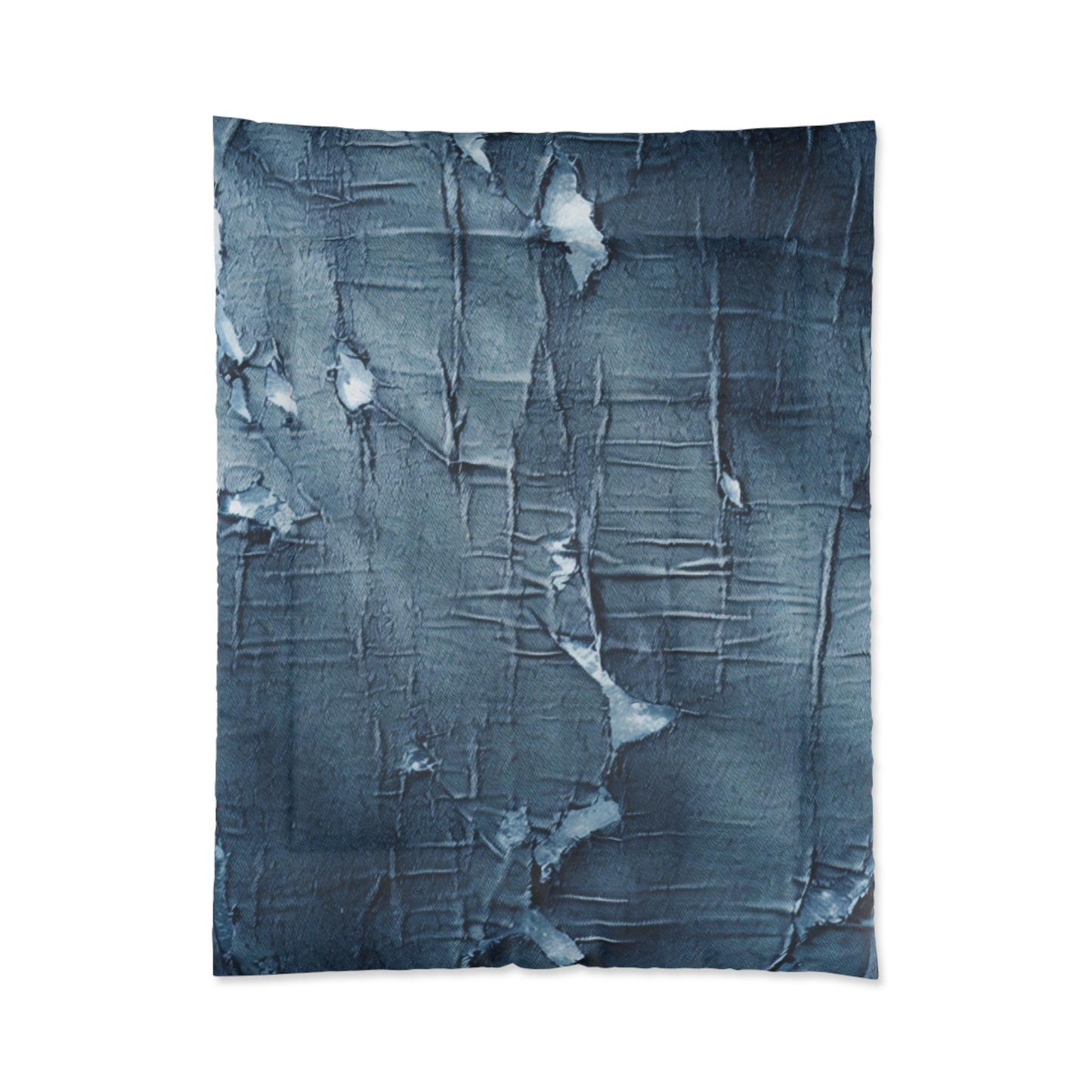 Distressed Blue Denim-Look: Edgy, Torn Fabric Design - Comforter