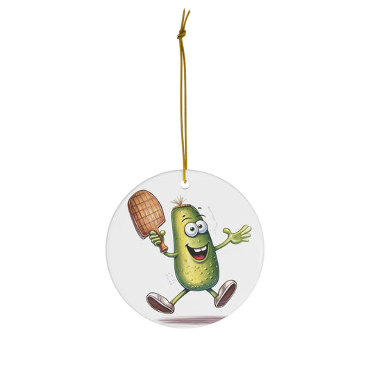 Pickle Player Action: Cartoon Swinging Pickleball Paddle - Sporty Charm - Ceramic Ornament, 4 Shapes