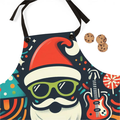 Groovy & Bright Santa Vibes - Retro Christmas Charm with Funky Guitar and Festive Trees - Apron (AOP)