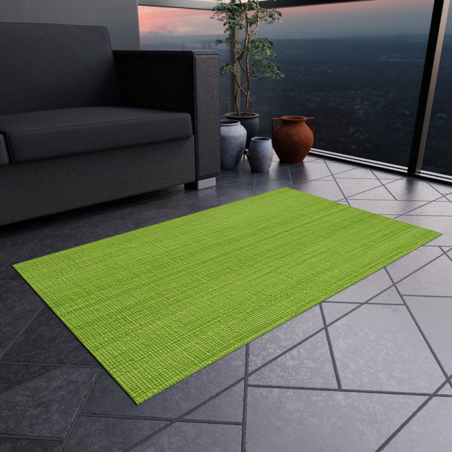 Lush Grass Neon Green: Denim-Inspired, Springtime Fabric Style - Outdoor Rug