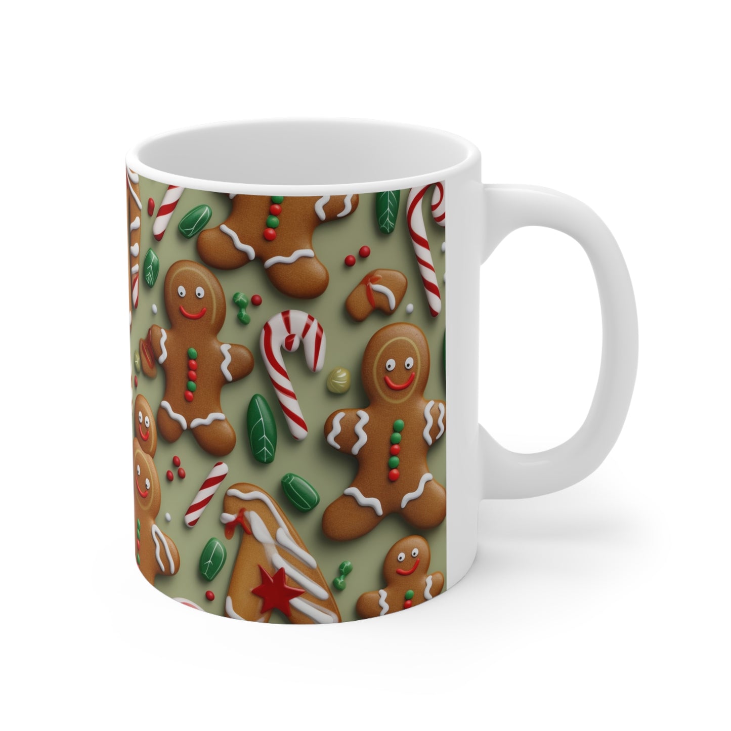 Gingerbread Man Christmas Cookie - Tree - Candy Cane - Ceramic Mug 11oz