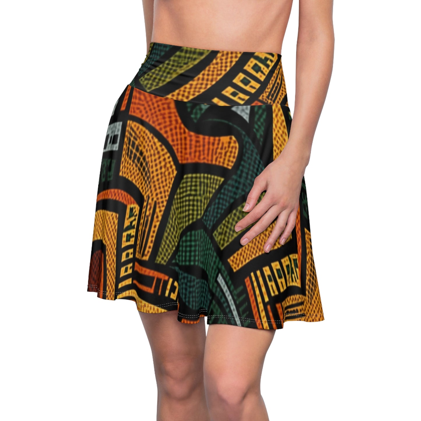 1960-1970s Style African Ornament Textile - Bold, Intricate Pattern - Women's Skater Skirt (AOP)