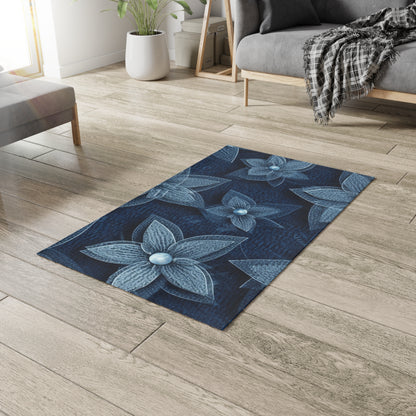 Hawaiian Flower Design - Denim-Inspired Decor Piece - Dobby Rug