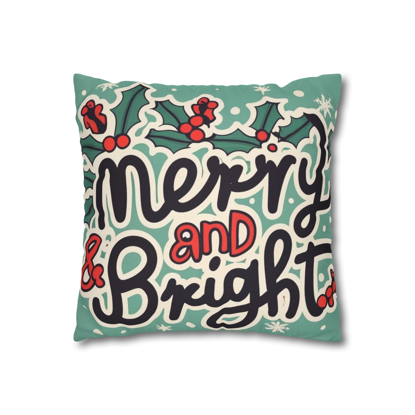 Merry and Bright Christmas Theme Holiday - Spun Polyester Square Pillow Case