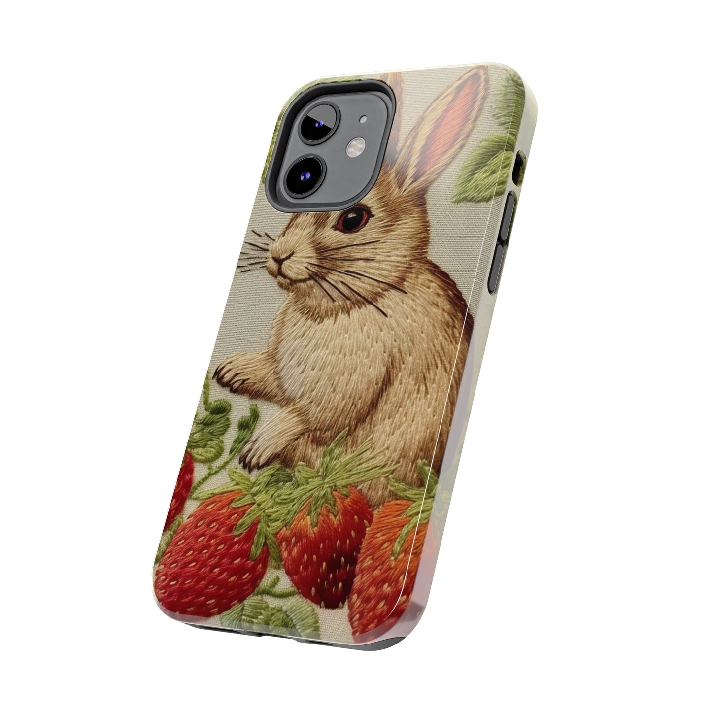 Strawberry Bunny Rabit - Embroidery Style - Strawberries Fruit Munchies - Easter Gift - Tough Phone Cases