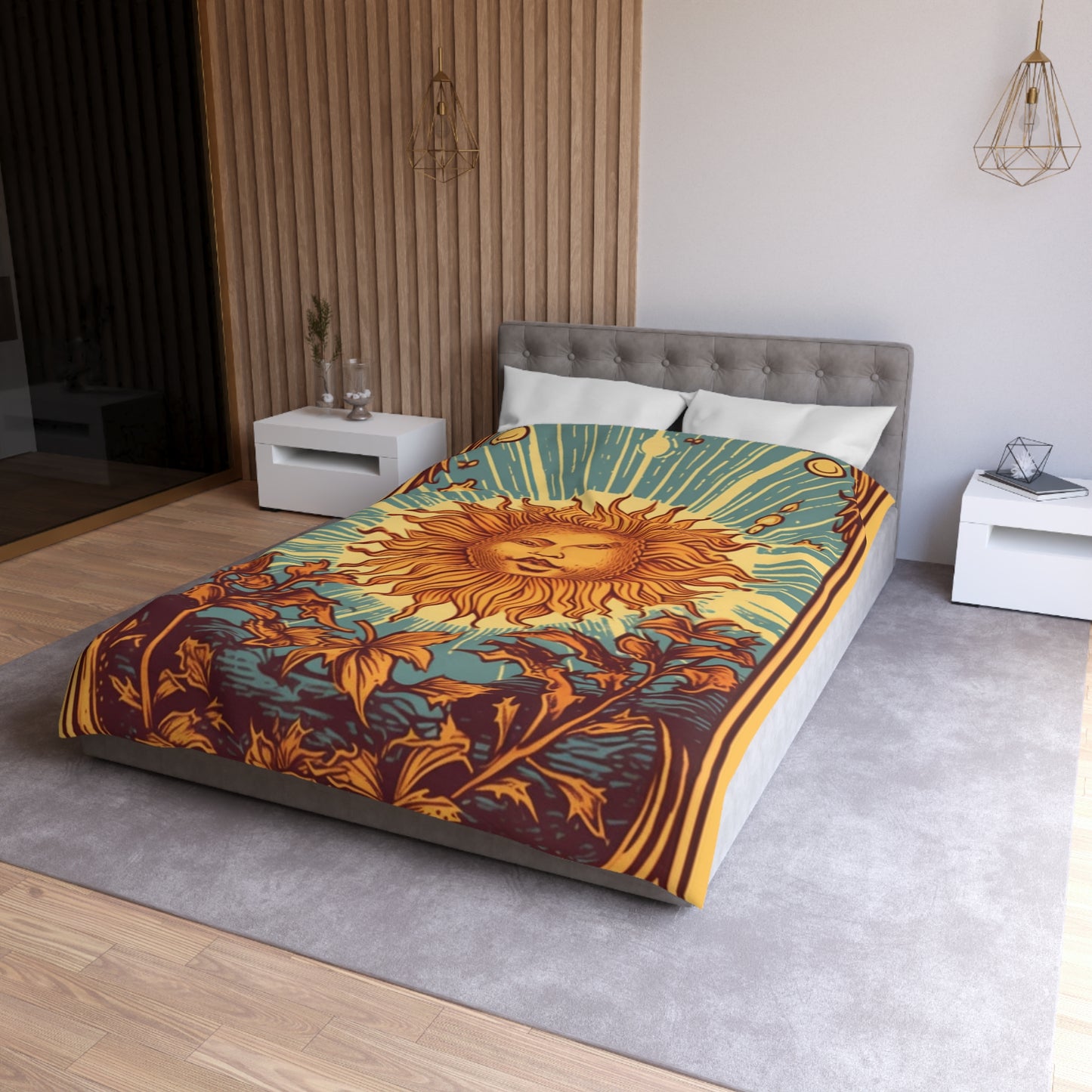 Sun Tarot Card Symbol of Growth, Life, and Radiance - Microfiber Duvet Cover