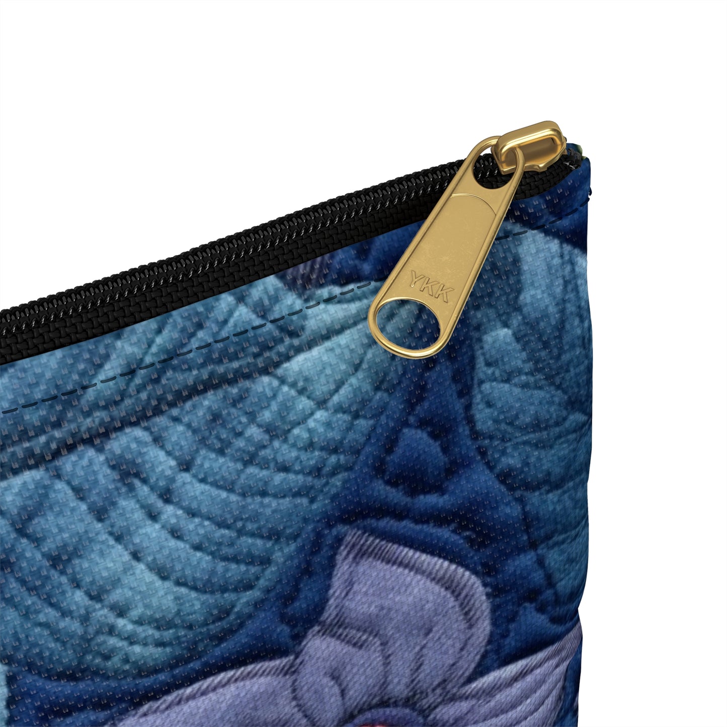 Floral Embroidery Blue: Denim-Inspired, Artisan-Crafted Flower Design - Accessory Pouch