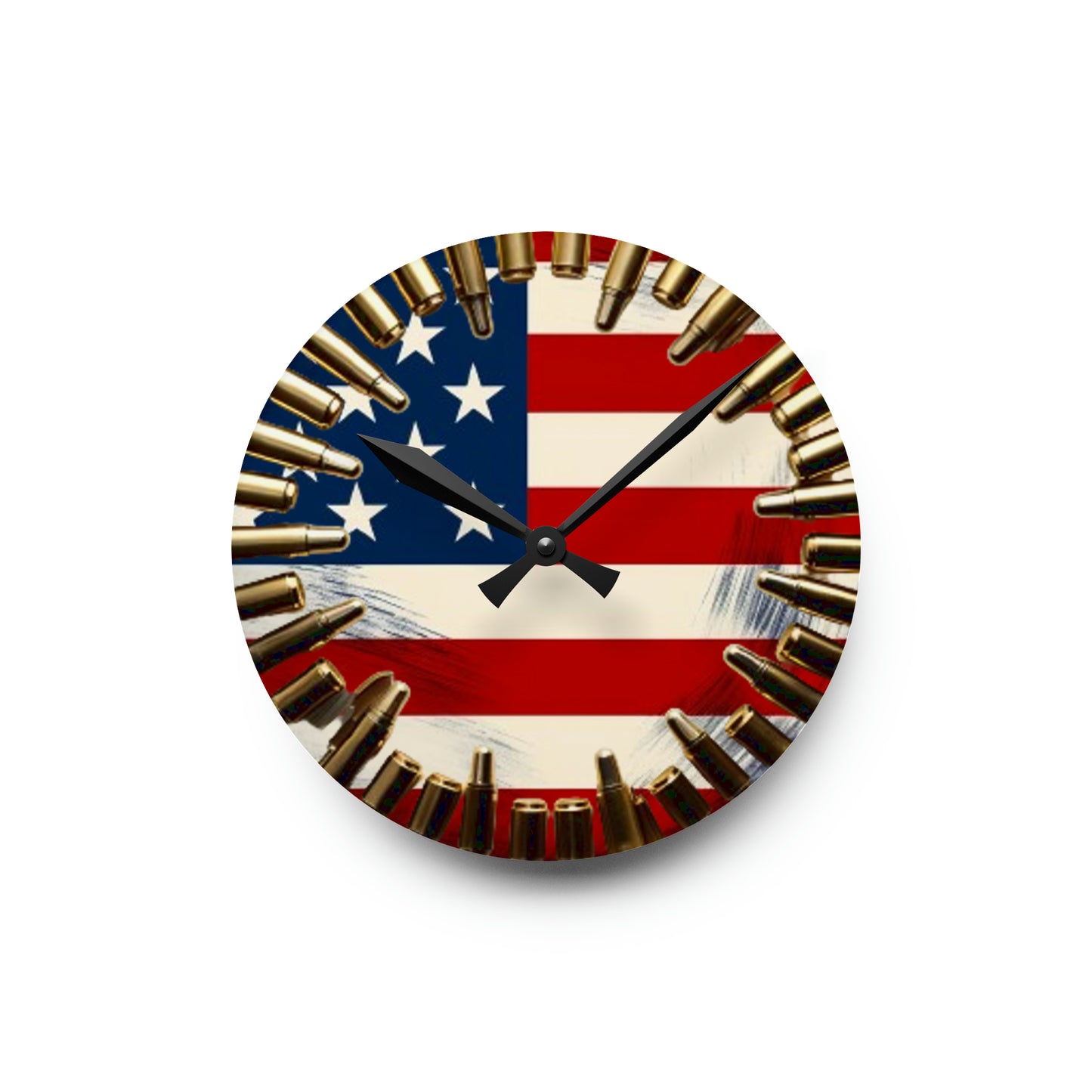 Liberty Bullet Art Acrylic Wall Clock - Patriotic USA Flag Design, Americana Wall Accent, Non-Functional Bullet Decor, Stars and Stripes Tribute Timepiece