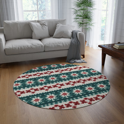 Christmas Knit Crochet Holiday, Festive Yuletide Pattern, Winter Season - Round Rug