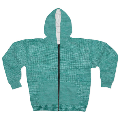 Diseño de tela vaquera color turquesa menta de calidad, material elegante - Sudadera con capucha unisex con cremallera (AOP) 