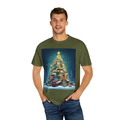 Book Worm Club Christmas Tree Seasonal Winter Holiday - Unisex Garment-Dyed T-shirt