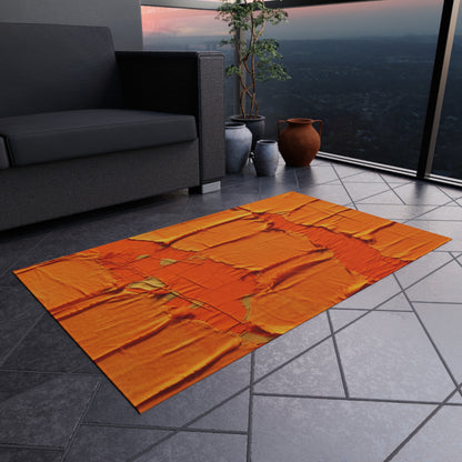 Fiery Citrus Orange: Edgy Distressed, Denim-Inspired Fabric - Outdoor Rug