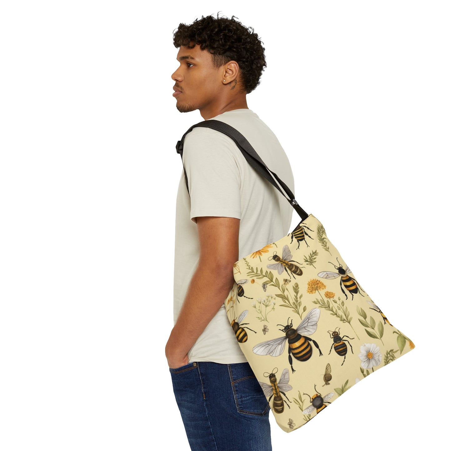 Whimsical Bees & Honeycombs Nature-Friendly Pattern Design Adjustable Tote Bag (AOP)