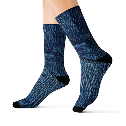 Dark Blue: Distressed Denim-Inspired Fabric Design - Sublimation Socks