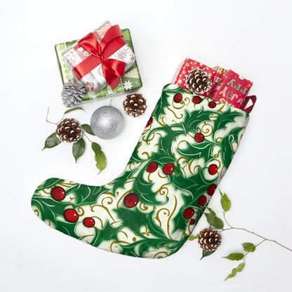 Holiday Elegance: Christmas Holly Swirls Design - Christmas Stockings