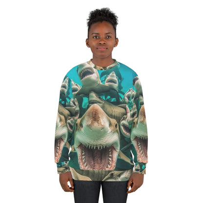 Laughing Lemon Sharks: Joyful Sea Jaws Ocean Deep - Unisex Sweatshirt (AOP)