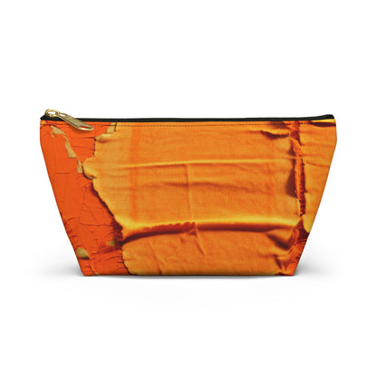 Fiery Citrus Orange: Edgy Distressed, Denim-Inspired Fabric - Accessory Pouch w T-bottom