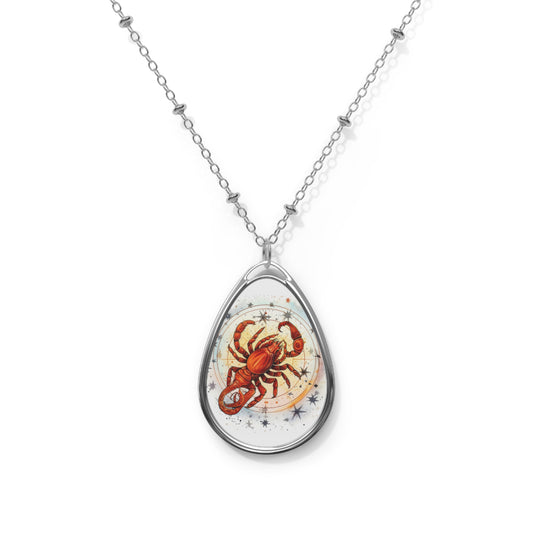 Prickly Scorpio Astrology - Sharp Zodiac Scorpion Celestial Horoscope - Oval Necklace
