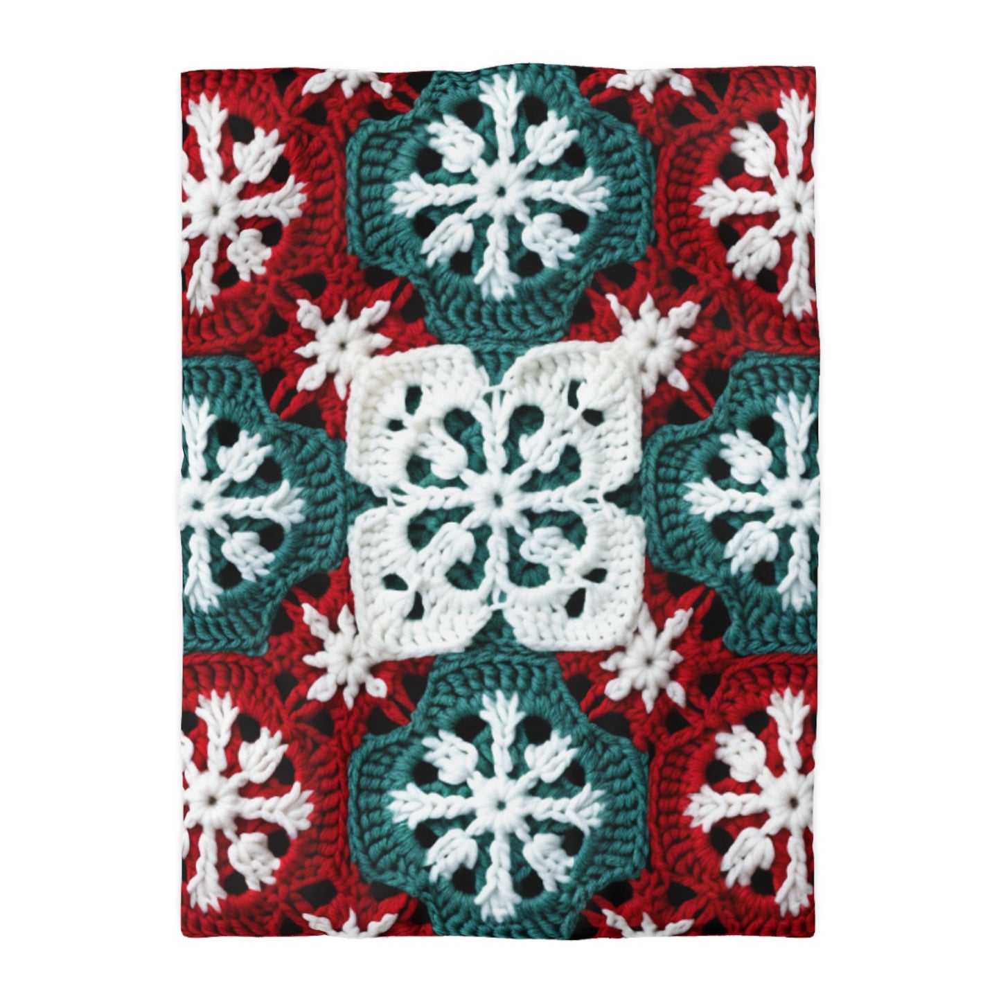 Christmas Snowflake Crochet, Festive Yuletide, Winter Wonderland Craft, Ice Crystal, Holiday Decor, Seasonal Adornments - Microfiber Duvet Cover