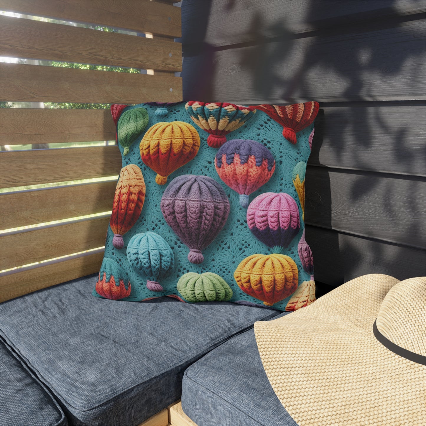 Crochet Hot Air Balloons Sky Travel Transport Scenic Style - Outdoor Pillows