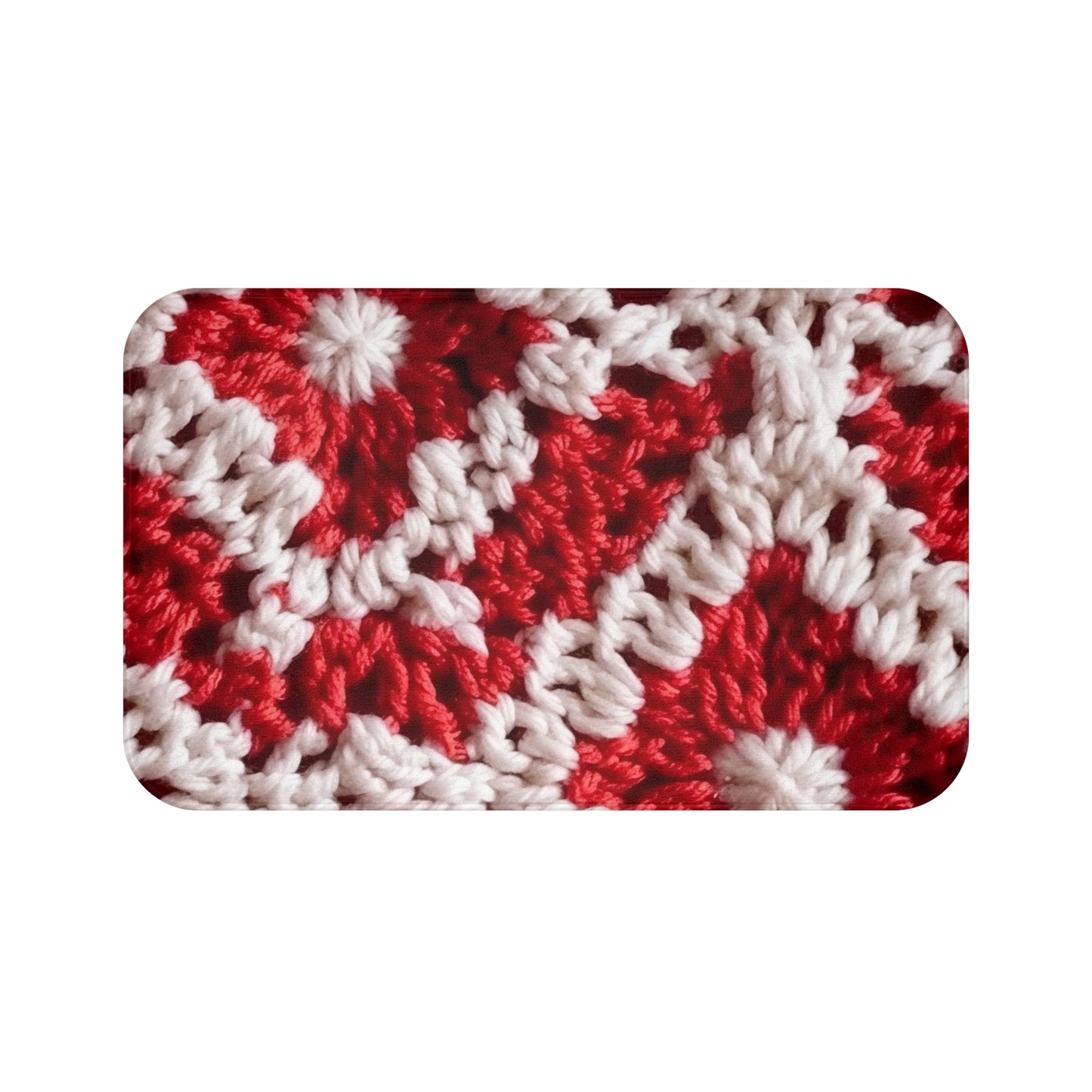 Cálido tejido de crochet rojo y blanco de invierno: diseño de textura cinematográfico elegante - Alfombra de baño