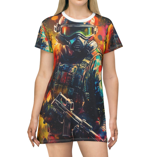 Paintball Game Sport: Professional Action Shot Target Player - T-Shirt Dress (AOP)