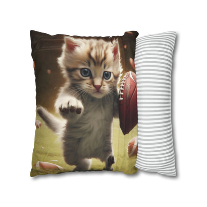 Football Kitty Fantasy: Feline Cat American Sport Quarterback - Spun Polyester Square Pillow Case