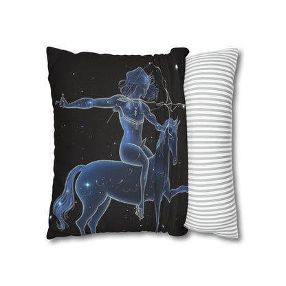 Sagittarius Zodiac in Starlit Universe - Fluorescent Colors - Spun Polyester Square Pillow Case