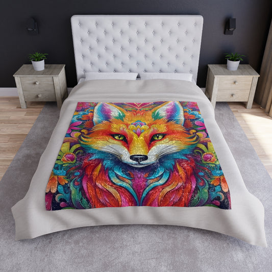 Vibrant & Colorful Fox Design - Unique and Eye-Catching - Crushed Velvet Blanket