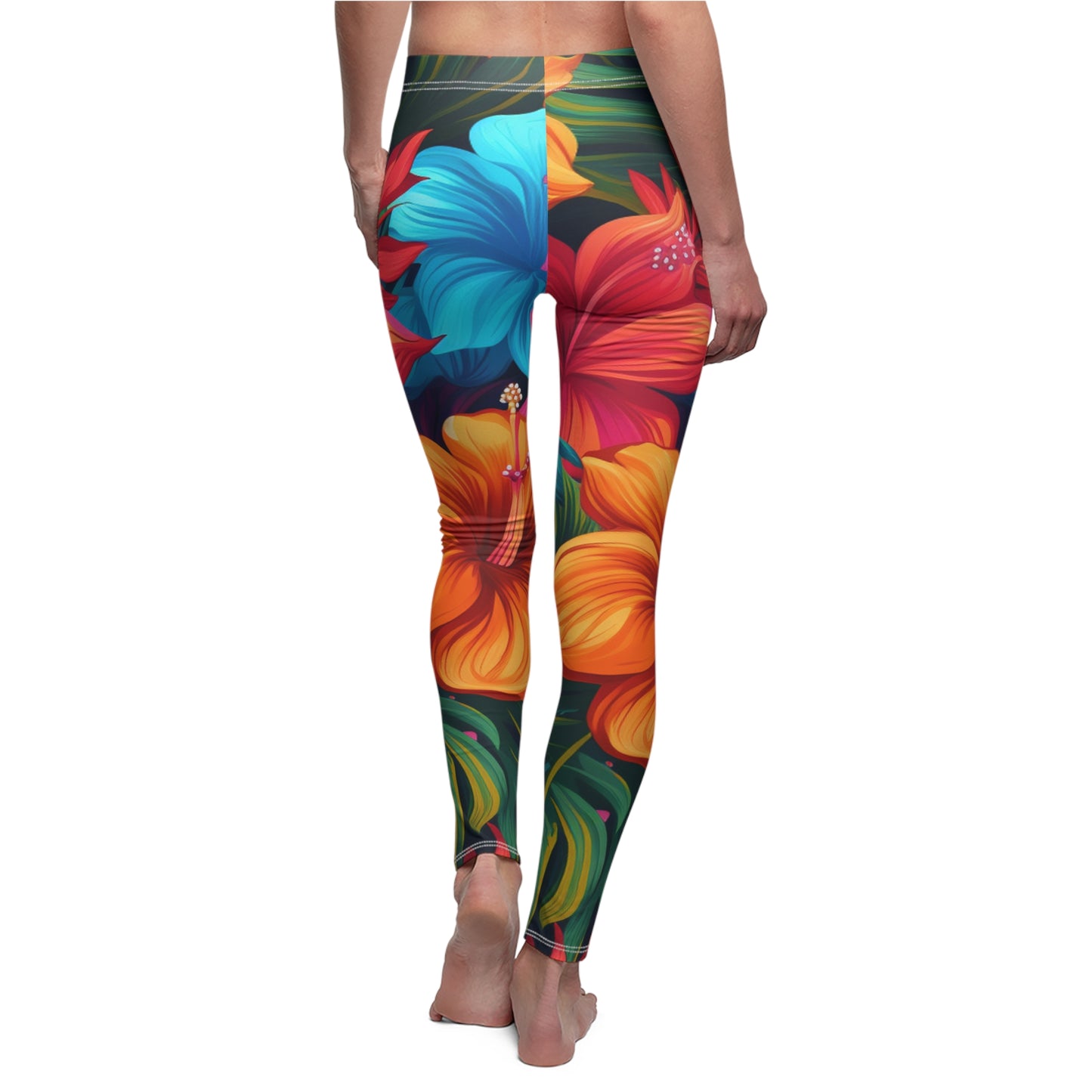 Hawaiian-Inspired Tropical Floral Pattern Design Women's Cut & Sew Casual Leggings (AOP)